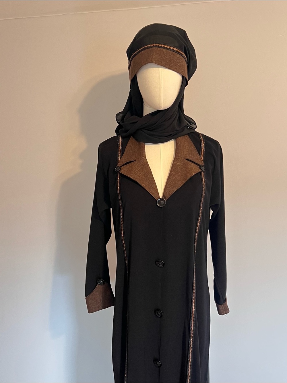 Black Abaya with Brown Accents